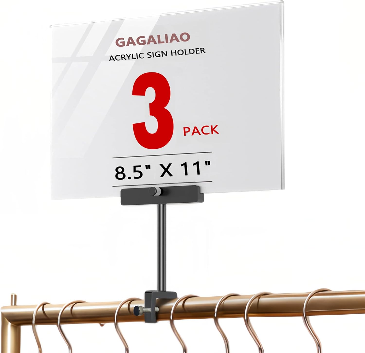 3-Pack Acrylic Sign Holder, 8.5x11 Inch Clear Wall Mount & Clothing Rack Sign Holder, Plastic Price Tag Display for Clothing Store, Retail Boutique, Mall & Vendor Booth (Black,8.5x11 inches,Landscape)