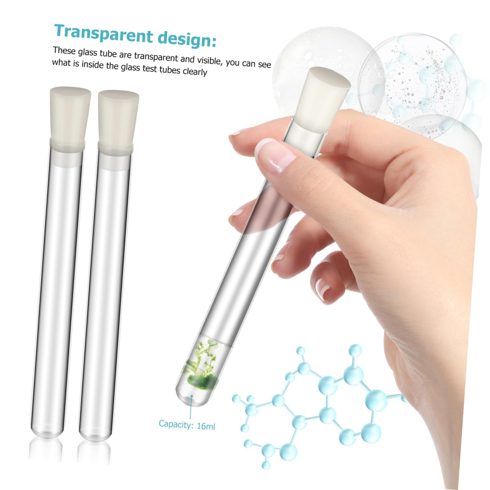 SOLUSTRE 30 Piezas Tubos de Ensayo de Vidrio Tubos para Experimentos Científicos con Tapones de Silicona de Vidrio para Propagación de Plantas de Ensayo Científicos Prueba de Fugas