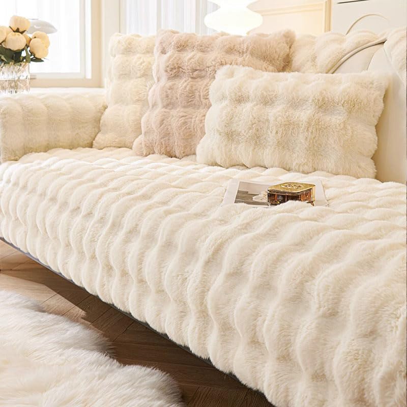 Housse de canapé pour chiens et chats tapis en peluche blanche 90x280