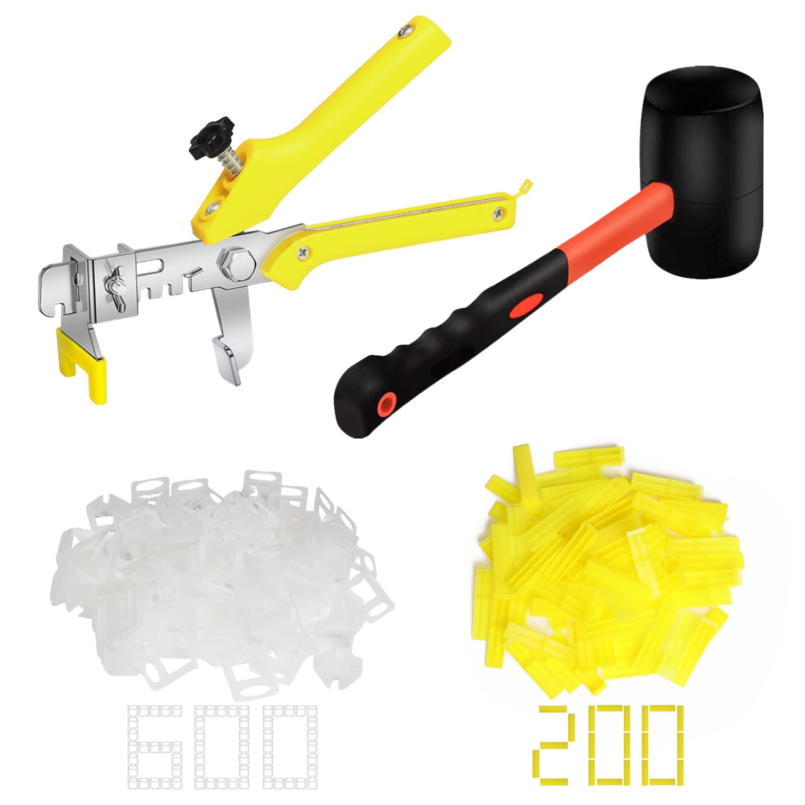 Storystore Tile Leveling System with Tile Pliers and Hammer - 600 Piece Tile Spacers Clips and 200 Piece Reusable Wedges, 1/8 Inch Tile Installation