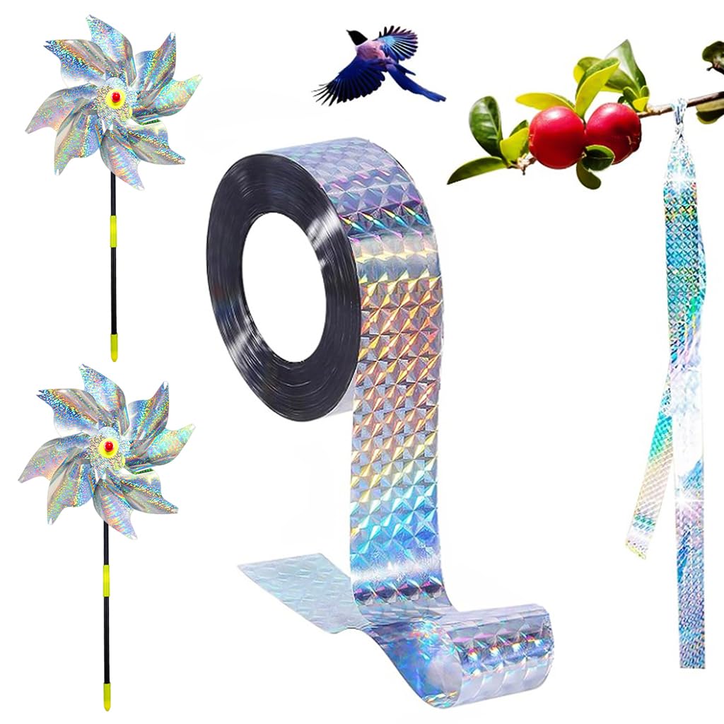 HASTHIP® BrandName Bird Repellent Set with 2 Reflective Pinwheels and 80m Holographic Anti-Bird Tape, Visual Bird Deterrent for Garden, Balcony, Orchard and Crops, Weatherproof Build-image-47