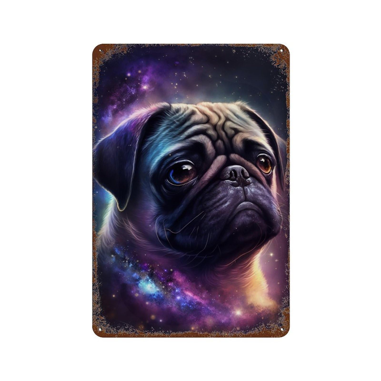 Garage Style Galactic Pug Portrait -4 Retro Metal Sign 11.8"x7.9", Industrial Home Decor for Bar And Workshop