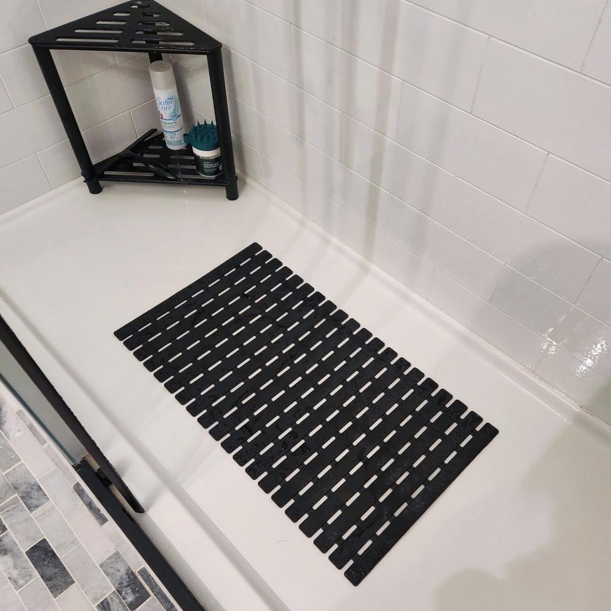 BEMISO Shower Mat Non Slip Bathtub Mat with Suction Cups and Drain Holes 27.5 x15.7 Inch Bath Mat for Tub & Shower.Easy Dry,Easy to Cut,Eco-Friendly