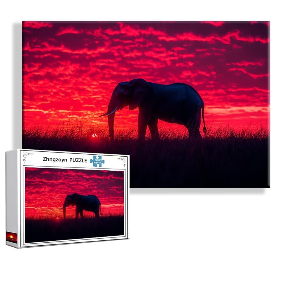 Puzzle Elefant Wiese 4000 Teile Groß XXL 140 x 87 cm, Jigsaw art Impossible Erwachsene Anspruchsvoll, DIY Klassische Jigsaw Erwachsene, Junge, Mädchen, Geschicklichkeitsspiel für Die Ganze Familie E-4