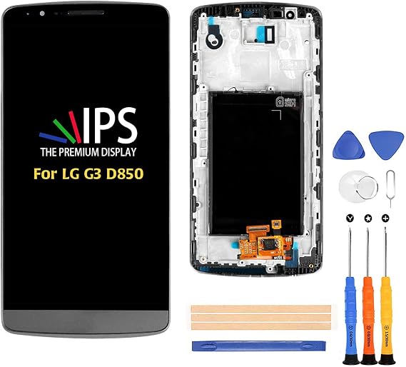 Compatible with LG G3 D850 LCD Display Screen Replacement,for LG G3 D850 D851 D855 VS985 LS990 Display LCD Panel Repair Parts Kit,with Tools + Black with Frame