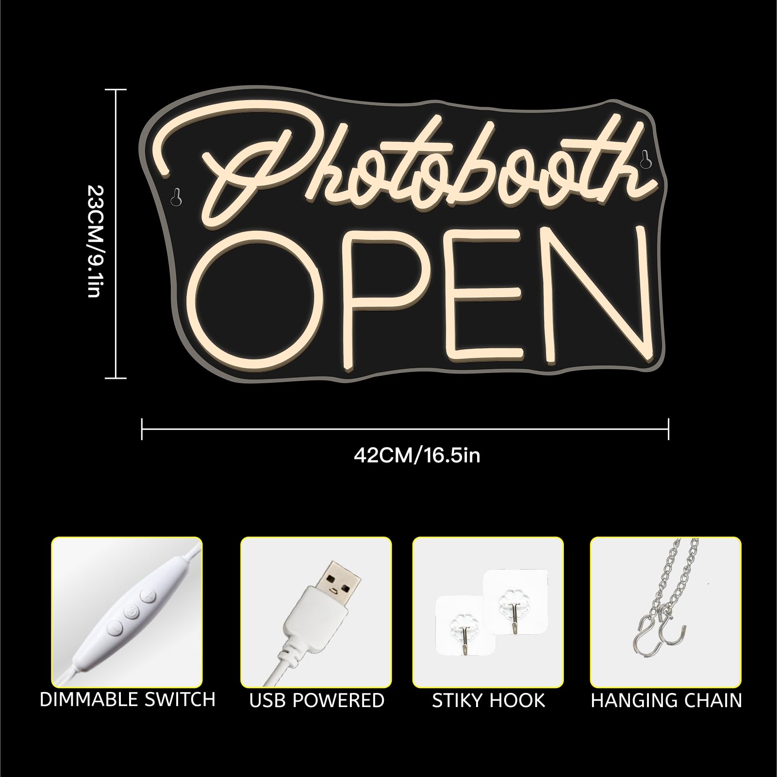 ineonlife Photobooth Open Neon Led Blanc Décoration Murale Galerie Photos Enseigne Lumineuse Photographie Mariages