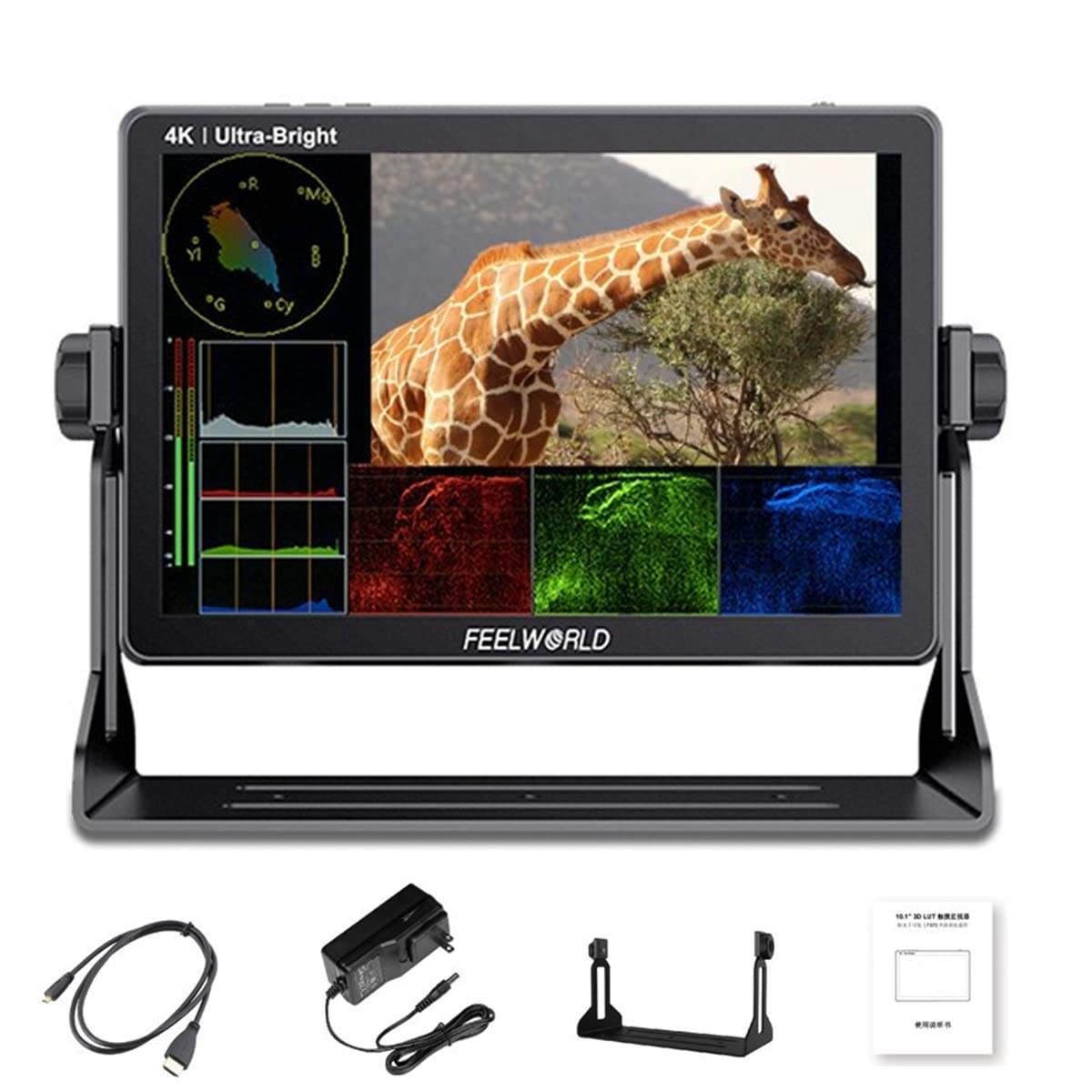 FeelworldLUT11S Camera Monitor 10.1 Inch TouchScreen DSLR Camera Field Monitor Ultra Brightness 2000nit, 3G-SDI 4K HDMI Input Output 1920X1200 IPS Panel Compatible with DJI (SDI and HDMI)