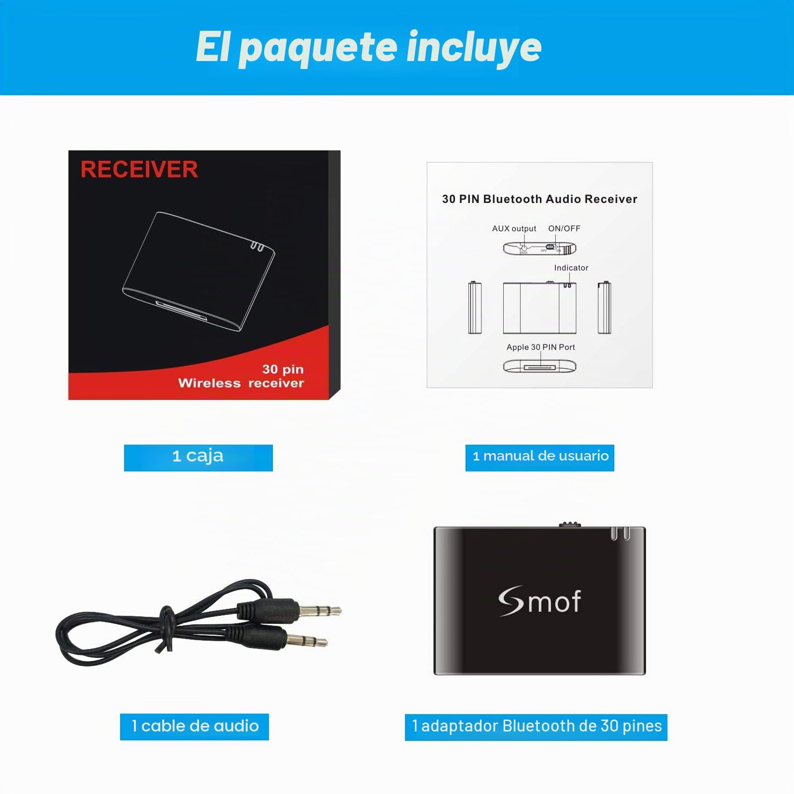 Adaptador Bluetooth de 30 Pines Adaptador Receptor de Baja latencia para Sounddock Adaptador Bluetooth iPod para Otras Estaciones de Acoplamiento de música de 30 Pines, Altavoz