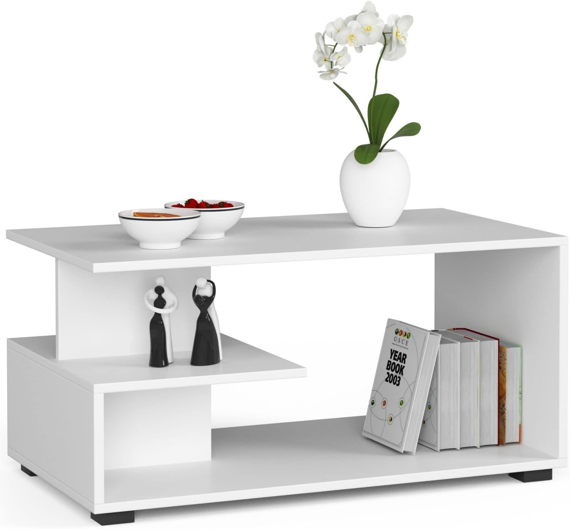 Tavolino Da Caffè In Vetro Temperato - 106x50x45 Cm - 2 Ripiani - Struttura Metallo - Dorato - Foto 4