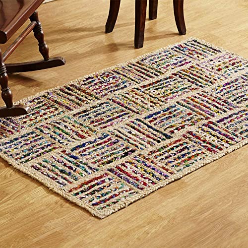 Image of Handmade Natural Jute Cotton Natural Fibers Floor /Door Mat Rugs Furnish Decor Striped Rectangular Design Carpet for Bedroom Living Room (JUTE0013, 6x8-Rug /Carpet)