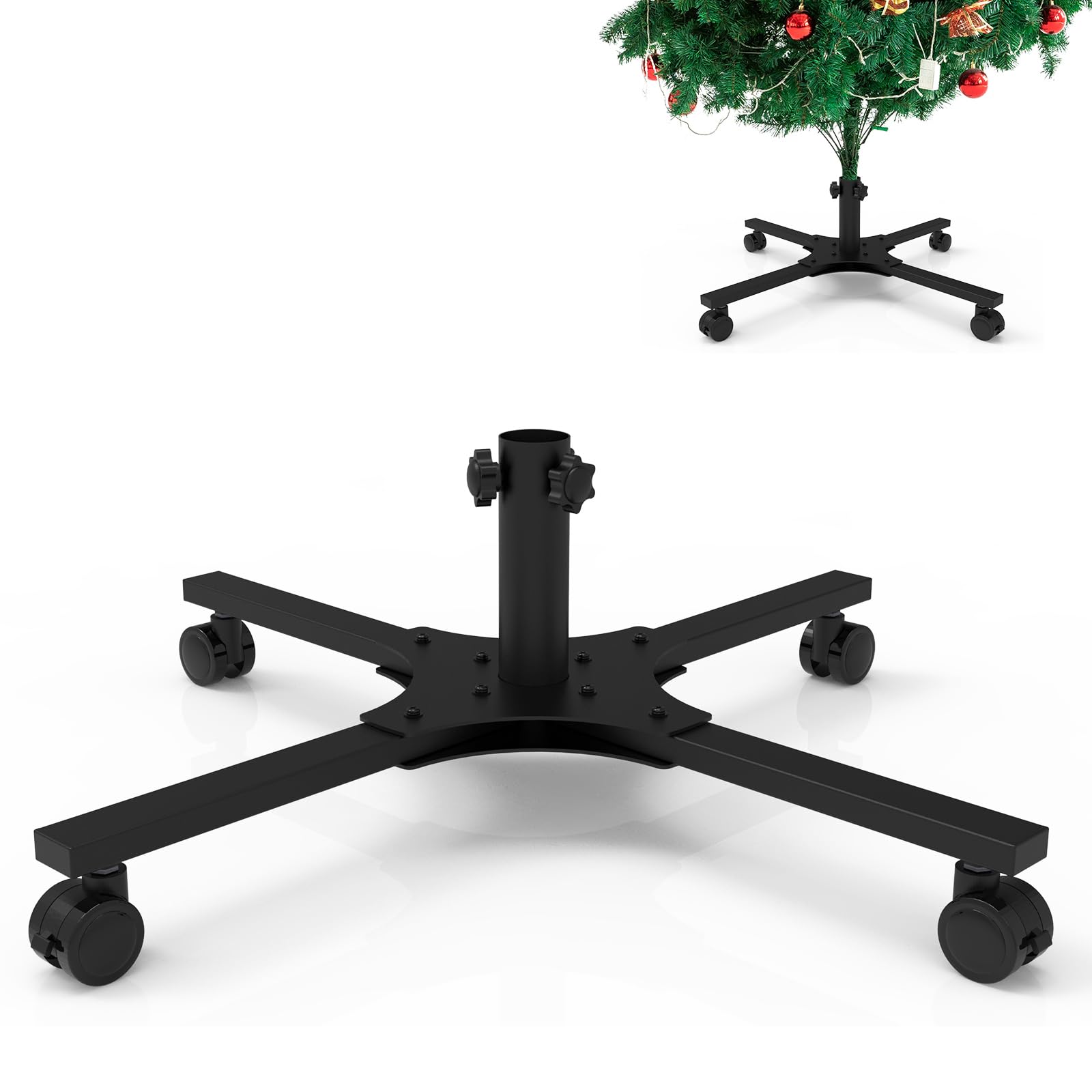 Mordx Christmas Tree Stand With Rubber Casters, Foldable Metal Christmas Tree Stand, Removable Christmas Tree Base, Artificial Christmas Tree Metal Base, Christmas Decorations (L60cm,ø 3.6 cm)