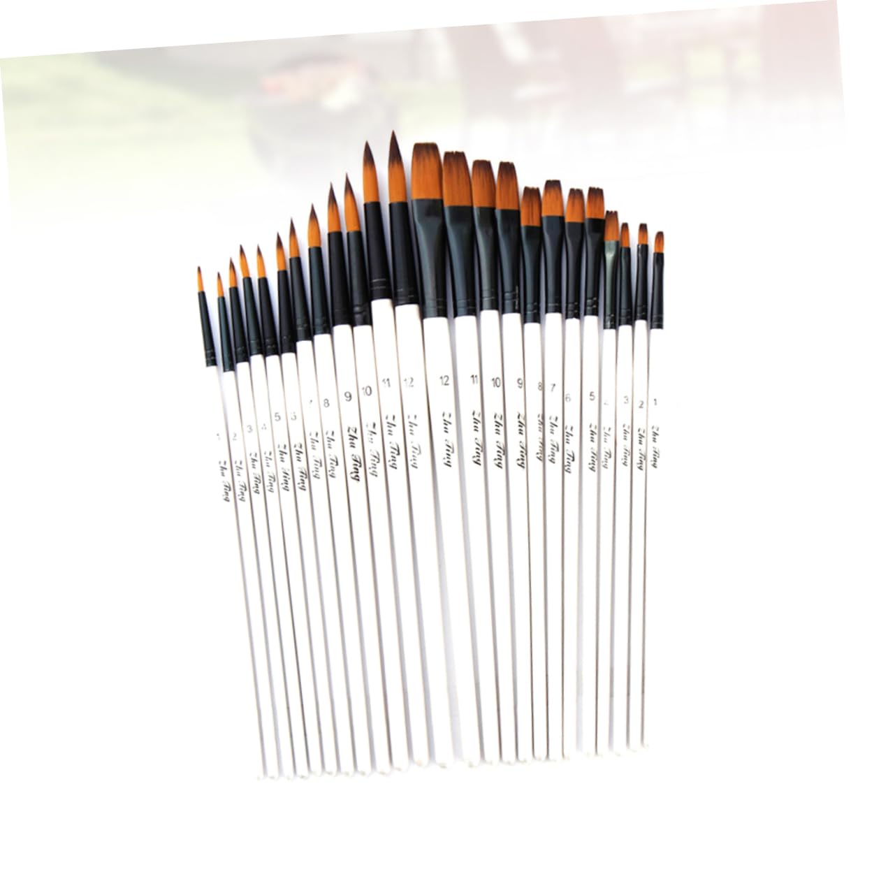 Juego de 24 Pinceles de Madera Punta Plana y Puntiaguda para Pintura Acrílica y Acuarela