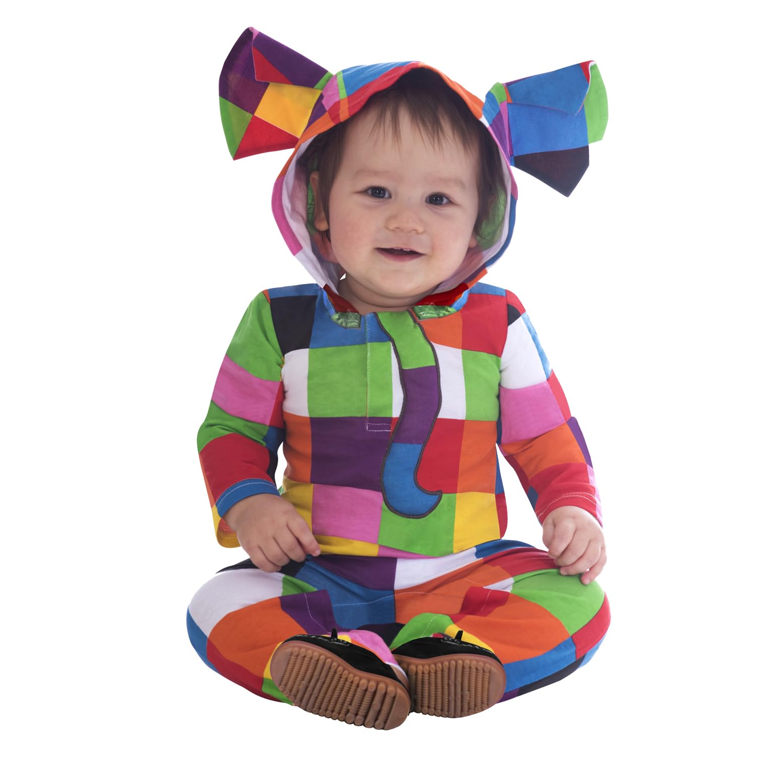 amscan 9902981 - Baby Official Elmer the Patchwork Elephant Hooded Romper Suit Costume Age: 12-18 Months