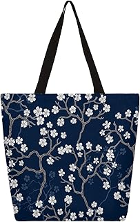 Sacolas de lona grandes com bolso interno, estampa de flores de cerejeira feminina casual, bolsa de ombro, bolsas de compras reutilizáveis para cozinha, bolsas de lona para uso para livros, sacolas de compras, sacolas de presente, Multicor