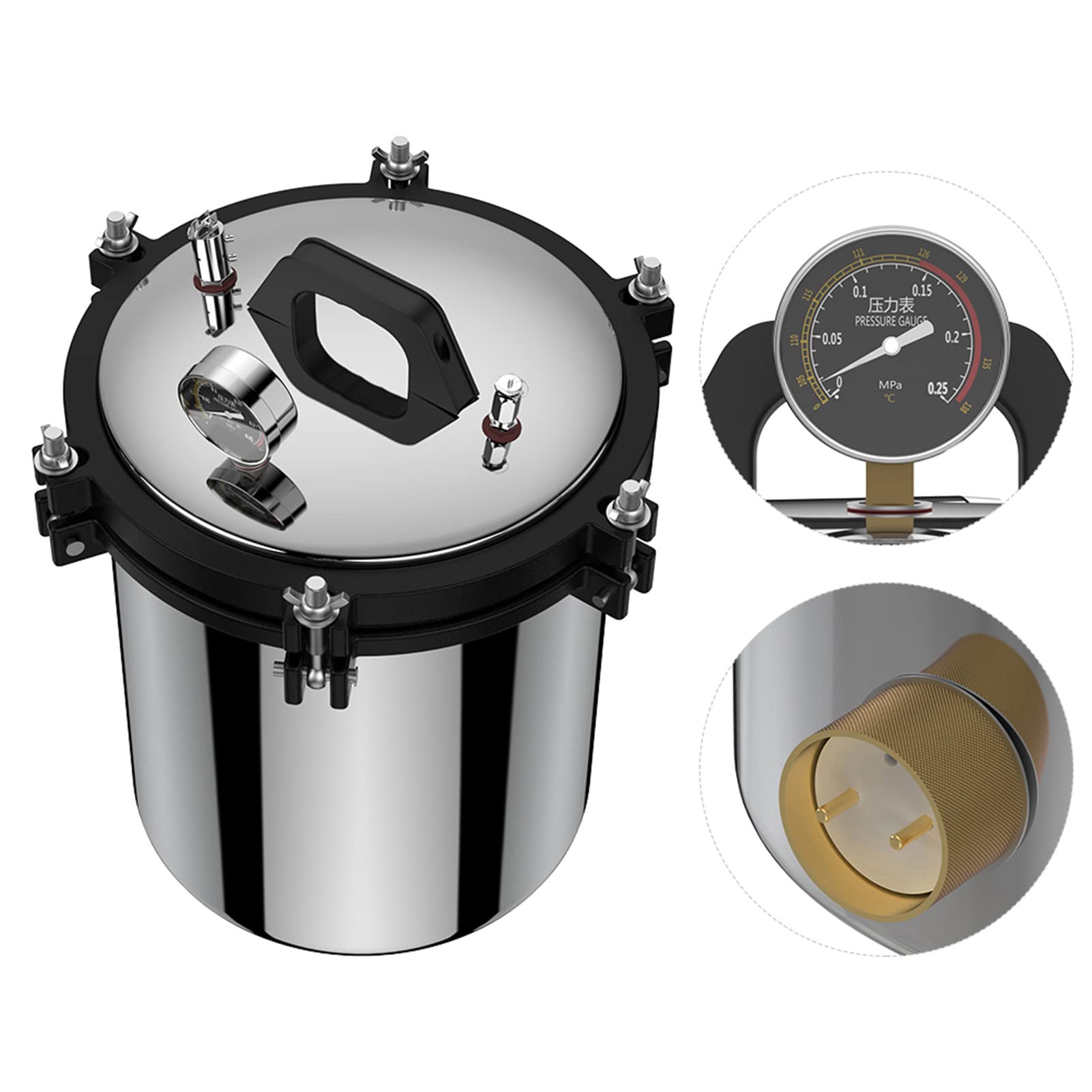 Autoclave de acero inoxidable, apagado automático, 18 L, autoclave de vapor para recipiente de vidrio
