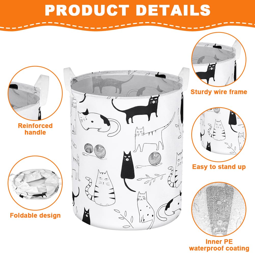 AUAUY Cesta Plegable Colada, 40 * 50CM, Cubo Grande Ropa con Asas, Impermeable Sucia Ligero Cilíndrica, Organizador de Dormitorios, Salas Estar, Baño de Ropa, Sábanas y Juguetes (Gato de Lana)