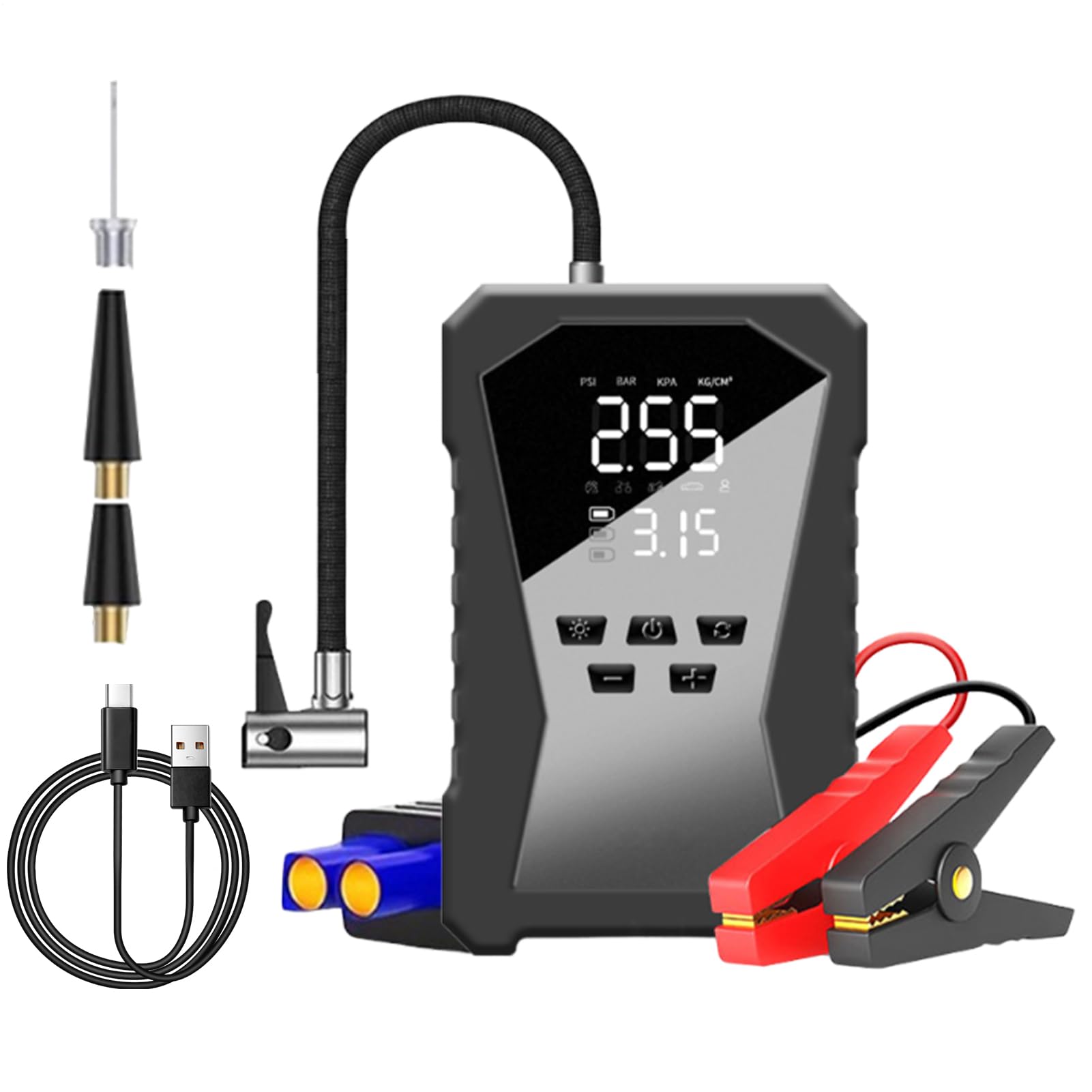 Arrancador Portátil Para Coche Arrancador Batería 12V con Inflador | Arrancador De Batería 12V Con Inflador Para Neumáticos Moto, , Camping, Viaje, Aire Libre, Taller, Mantenimiento