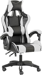 Baroni Home Gaming Chase Ergonomic Office Chair with Comfortable Adjustable Backrest, Headrest and Lumbar Support, White