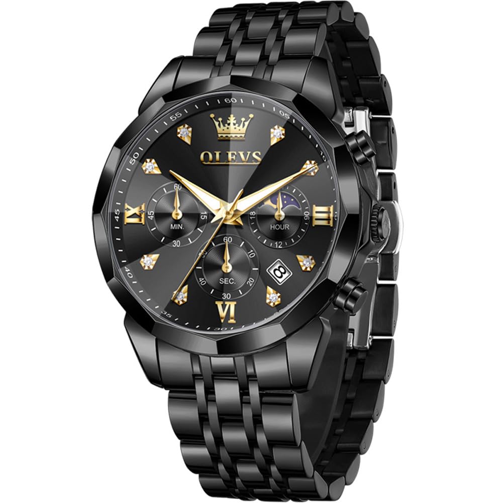 OLEVS Männer Uhr Quarz Luxus Business Uhren Multifunktion Chronograph Mondphase wasserdicht Leuchtend Edelstahl Armbanduhr