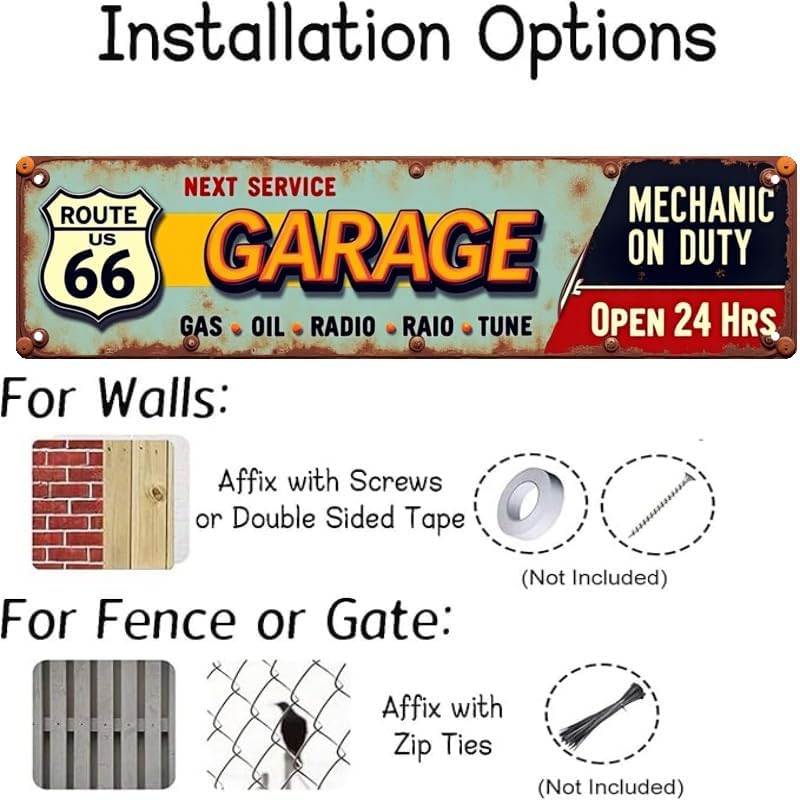 Miniatura 5 de Letrero decorativo de lata de 16 x 4 pulgadas, 66 gasóleo-radio-tune, garage, abierto, 24 horas, diseño ideal para garaje, bar, al aire libre