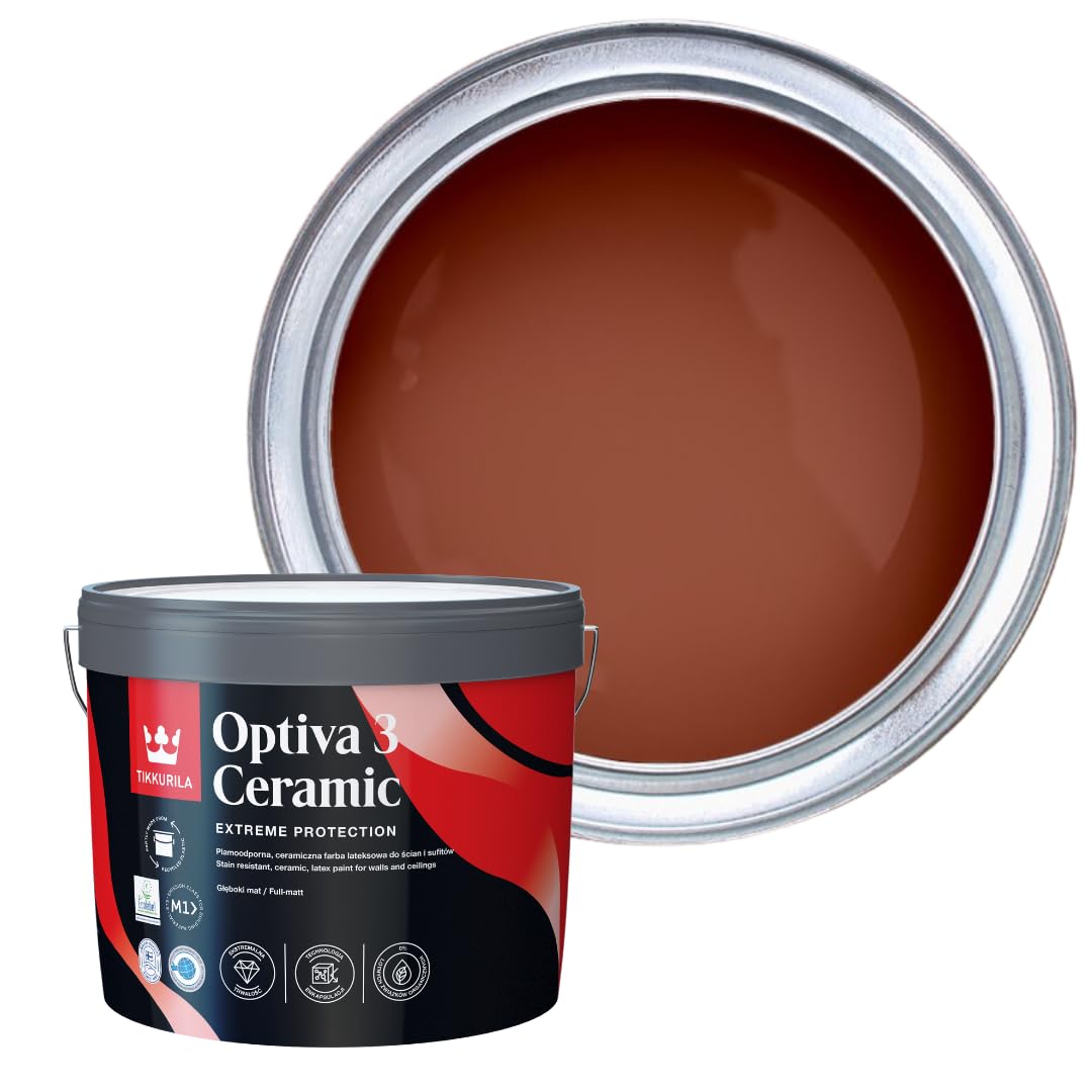 TIKKURILA Optiva 3 - Durable Super Flat Matt Paint For Walls & Ceilings - Zero VOC, Scrubbable, Easy To Clean (Terracotta N405, 10 Liters)