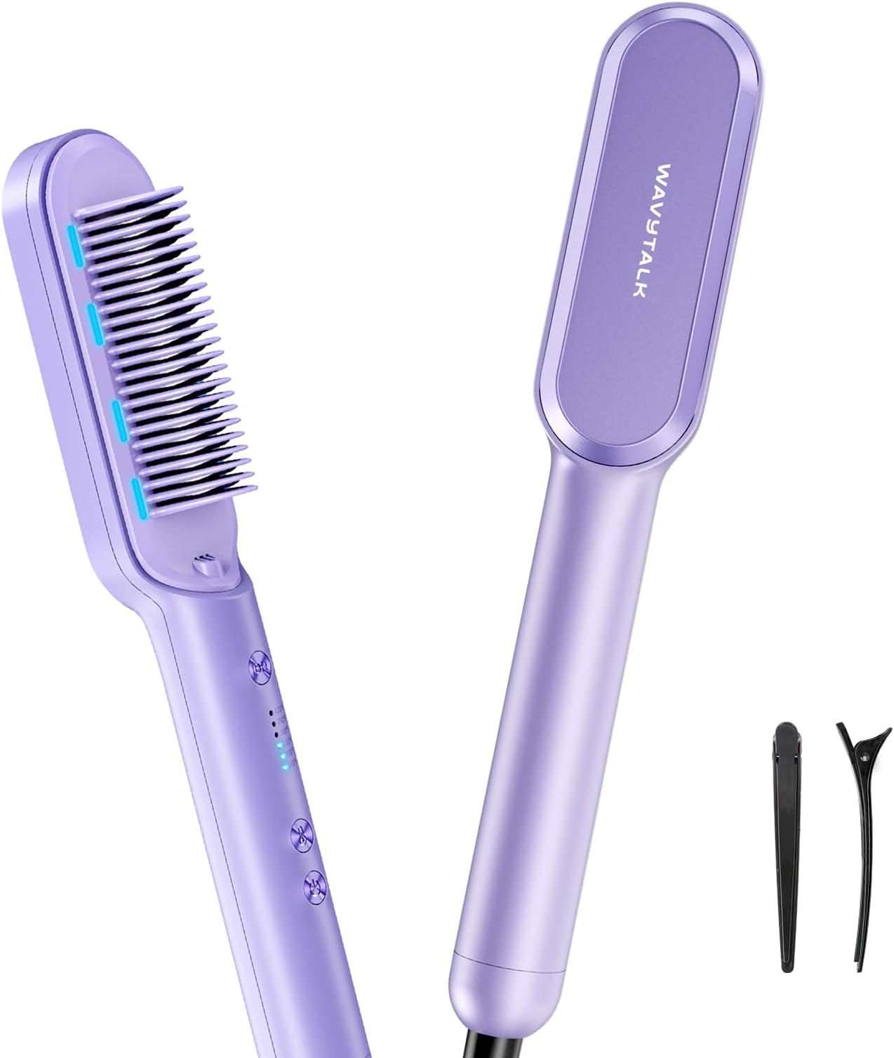 Hair Straightener Brush, Sleek Sweep Ionic Straightening Brush with 6 Temperature Adjust, Anti-Scald Ceramic Straightening Comb Fast Heating for Home Salon, Dual Voltage, Purple.