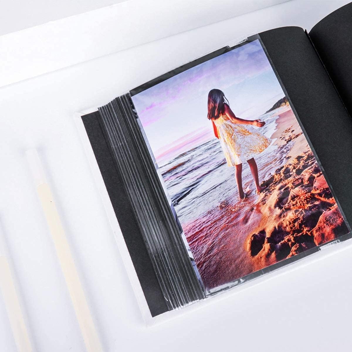 Photo Album for 100 4X6 Photos, PU Leather Cover Memo Family Album for Family Wedding Anniversary Vacation(Color:White)