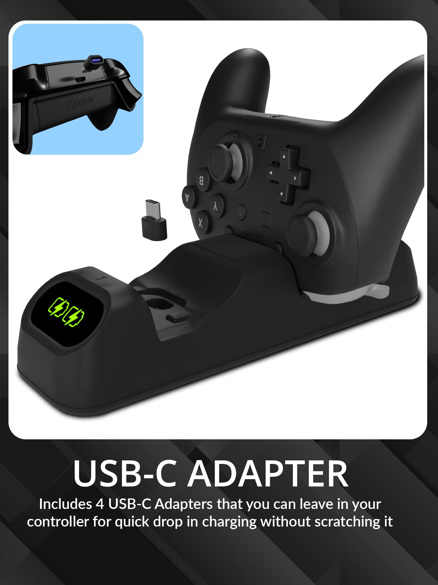 Orzly supporto caricabatterie controller per Google Stadia funziona come dock per tutti i controller di tipo C - Jet Black Edition