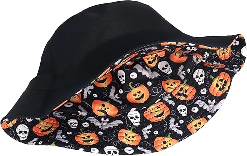 Miniatura 5 de Sombrero de pescador de Halloween, sombrero de playa para el sol, divertido sombrero de pesca para mujer, reversible de doble cara