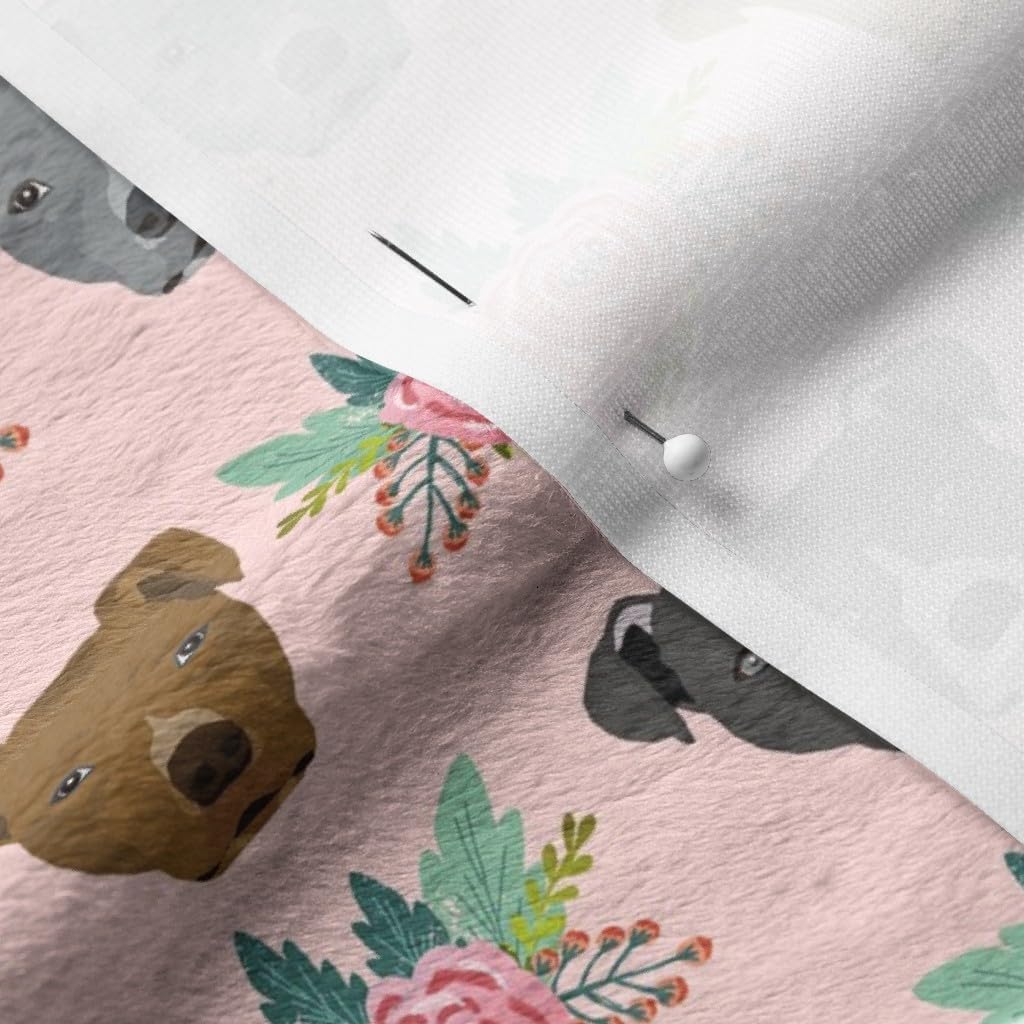 Spoonflower Fabric - Pitbull Floral Head Pitbulls Dogs Pitty Florals Pet Portrait Printed on Minky Fabric by The Yard - Sewing Baby Blankets Quilt Backing Plush