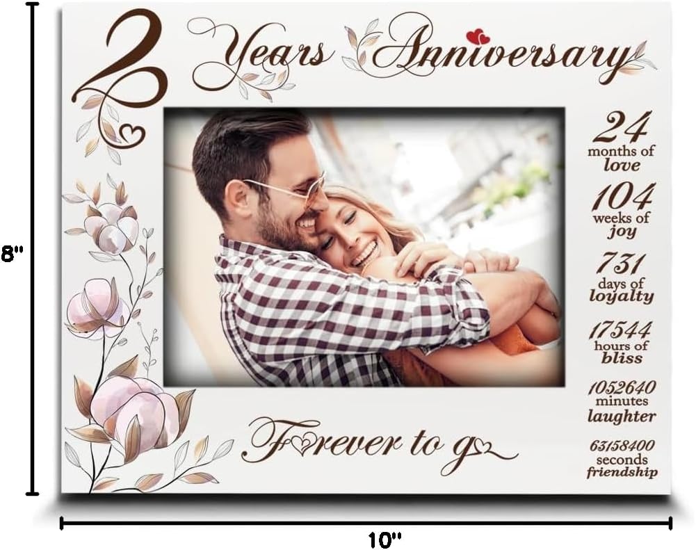 BELLA BUSTA-2 Years Anniversary Keepsake- Traditional 2nd Weeding Anniversary Design Picture Frame-UV Print Cotton Flower (5x7 Horizontal)