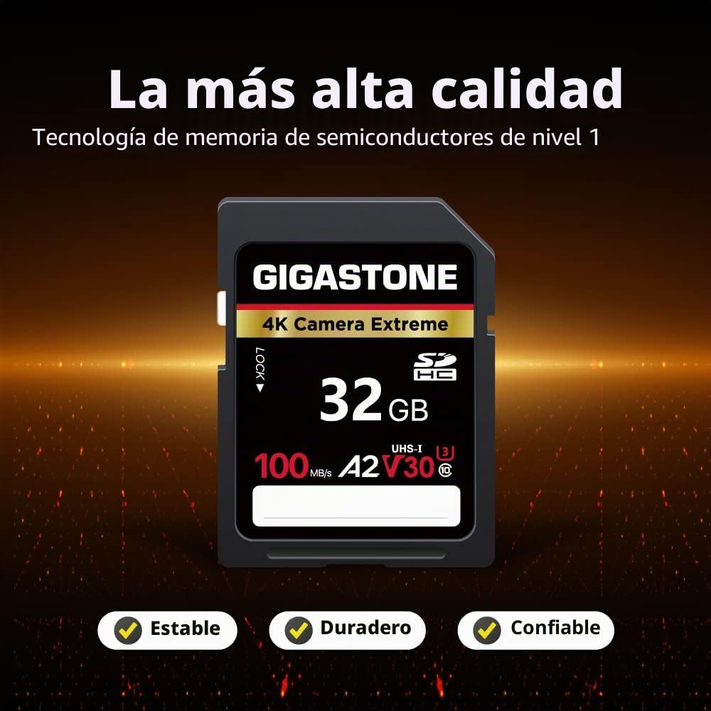 【5 Años Recuperación de Datos Gratis】 GIGASTONE Tarjetas SD 32GB Paquete de 2 Tarjetas, A2 V30 4K U3 UHS-I Clase 10 cámara Extrema, hasta 100MB/s.Compatible con Canon Sony, con 1 Mini Estuche