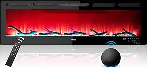 VEVOR Electric Fireplace, 60-inch Wall Mounted and Recessed Fireplace, Fit for 2 x 4 and 2 x 6 Stud, Adjustable Flame Colors and Speed with Remote Control & Timer, Compatible with Alexa, 1500 W, Black