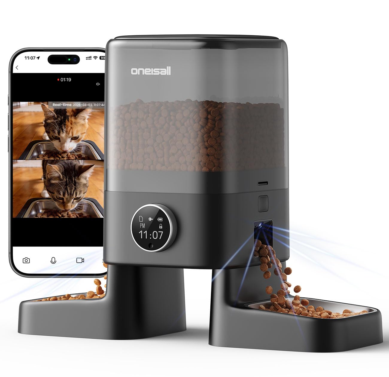 oneisall Dual-Bowl Camera Cat Feeder