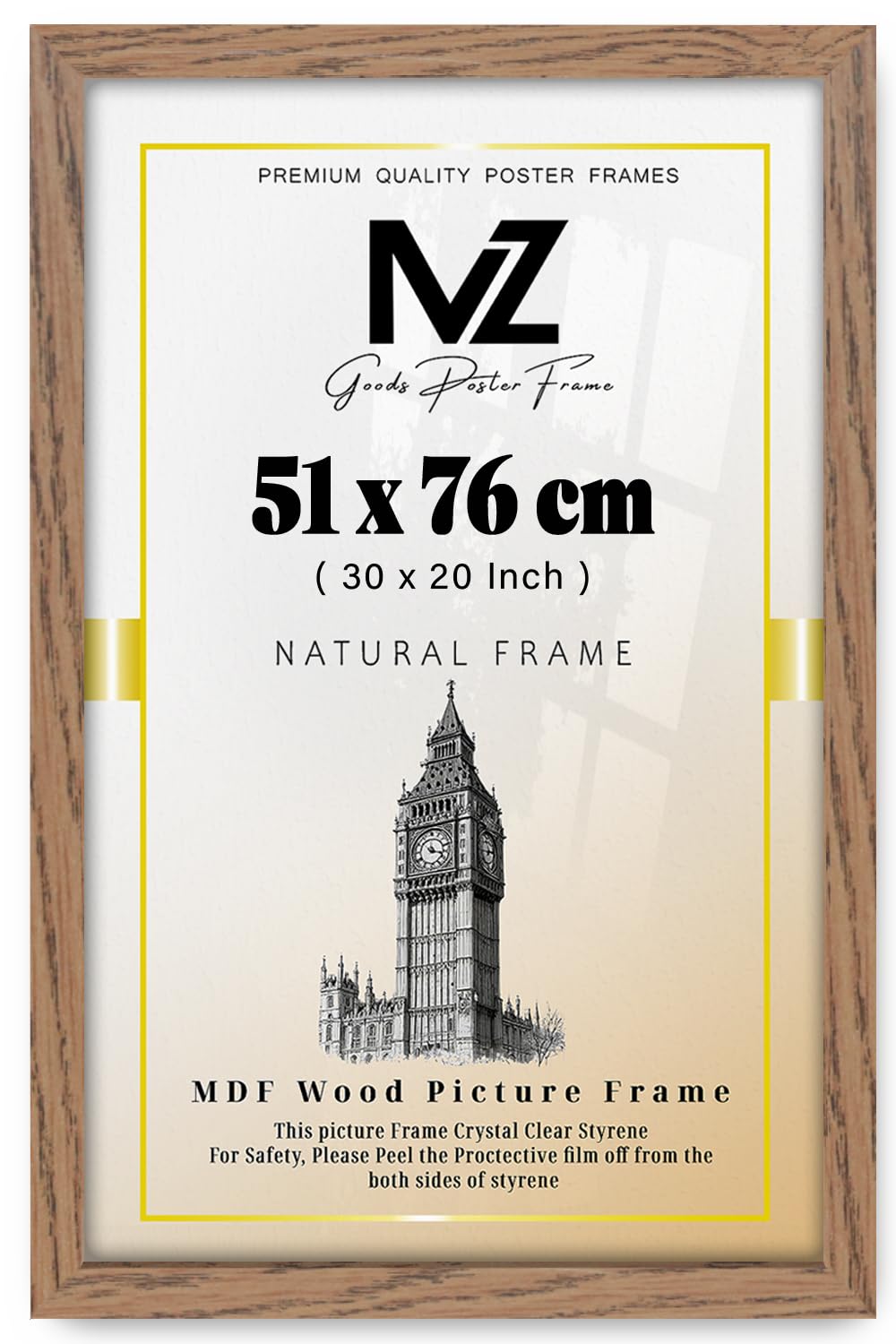 Mz Goods Dark Oak | Classic Picture 30 X 20 Poster Frame, Wood Finish, Portrait, (51 X 76 Cm) - 1' 8" X 2' 6" Frame [ ]
