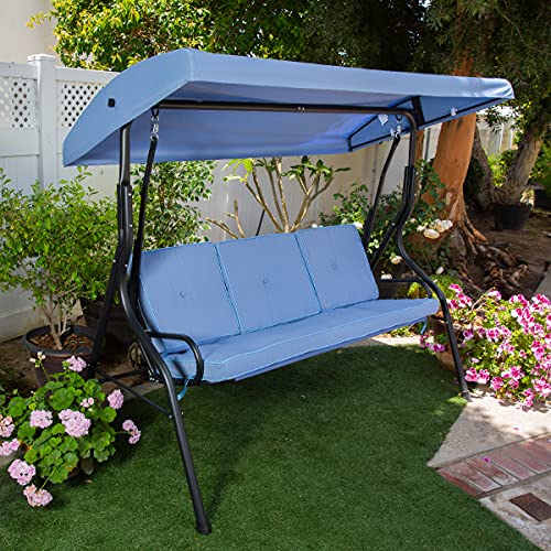 Barton Outdoor 3-Person Patio Porch Swing Bench Adjustable Tilt Canopy and Cushions Included, Blue