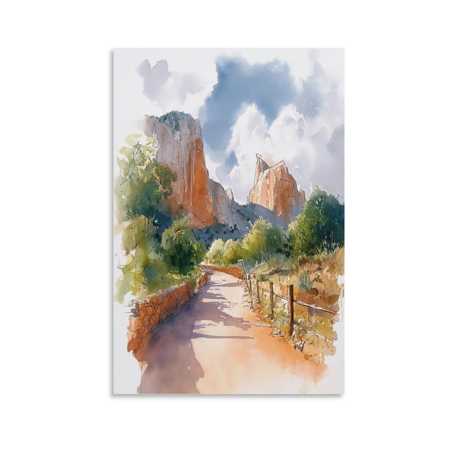 LCYNNH Sedona Arizona Watercolor Tree 16x24inch(40x60cm) Vintage Travel Poster Watercolor Canvas Art