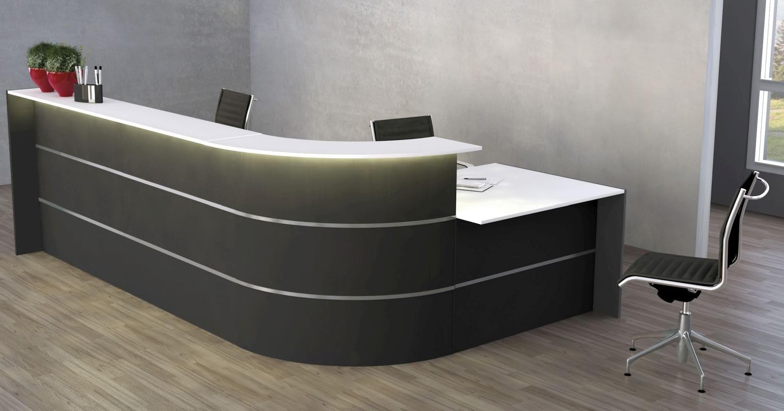Bari große L-Theke für Büro & Praxis/mit Beratungsplatz/Anthrazit