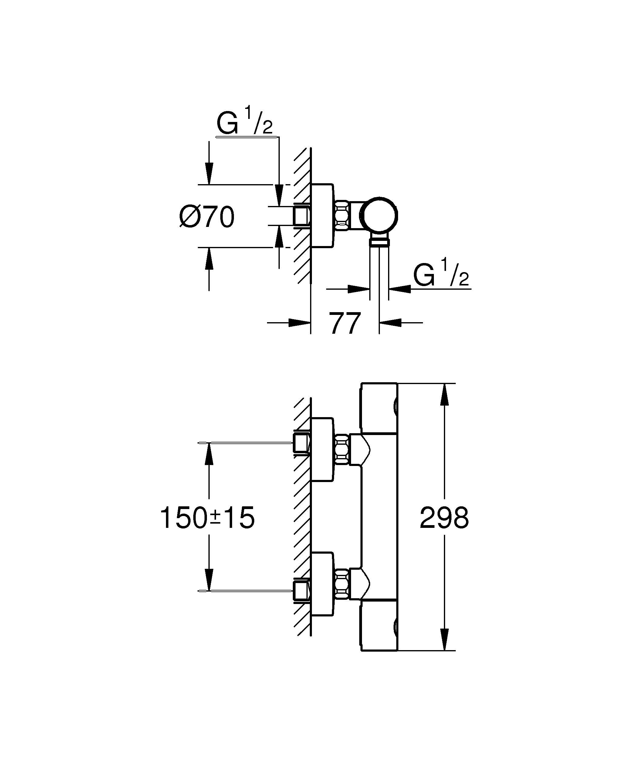 GROHE Precision Get, Duscharmatur, wassersparend (Thermostat für stets konstante Temperatur, Verbrühschutz bei 38°C, Mischbatterie Dusche mit Wasserspartaste und Metallgriffen), chrom, 34773000
