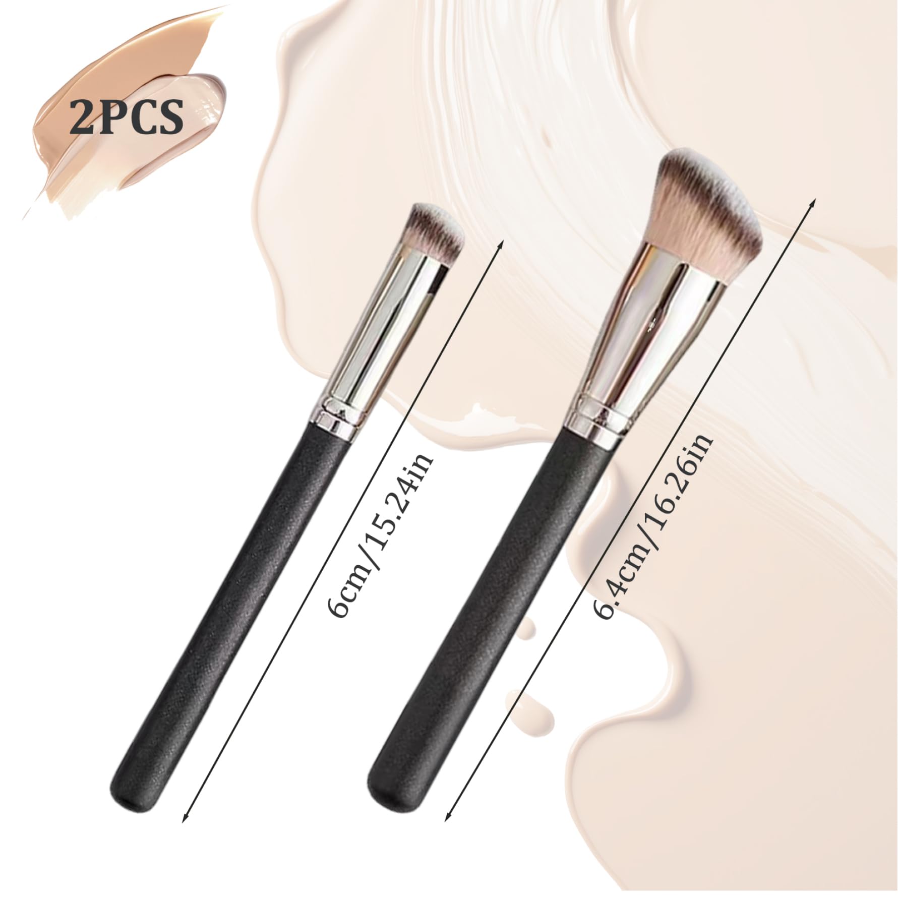 Concealer Brush, 2PCS Angled Kabuki Brush with Elastic Bristles, Blending for Makeup, Portable Contour Brushes for Makeup, Liquid, Cream and Setting Powder, Concealer