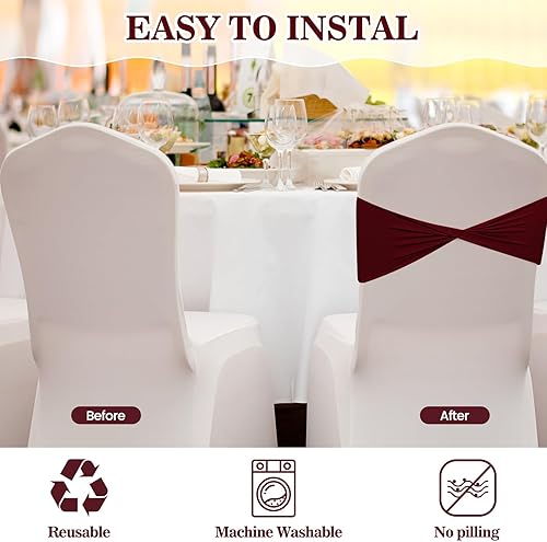 Vista 25 de CHENGU 100 bandas de elastano para sillas de matrimonio, sin hebilla, para decoración de cumpleaños, lazos elásticos, bandas deslizantes de elastano