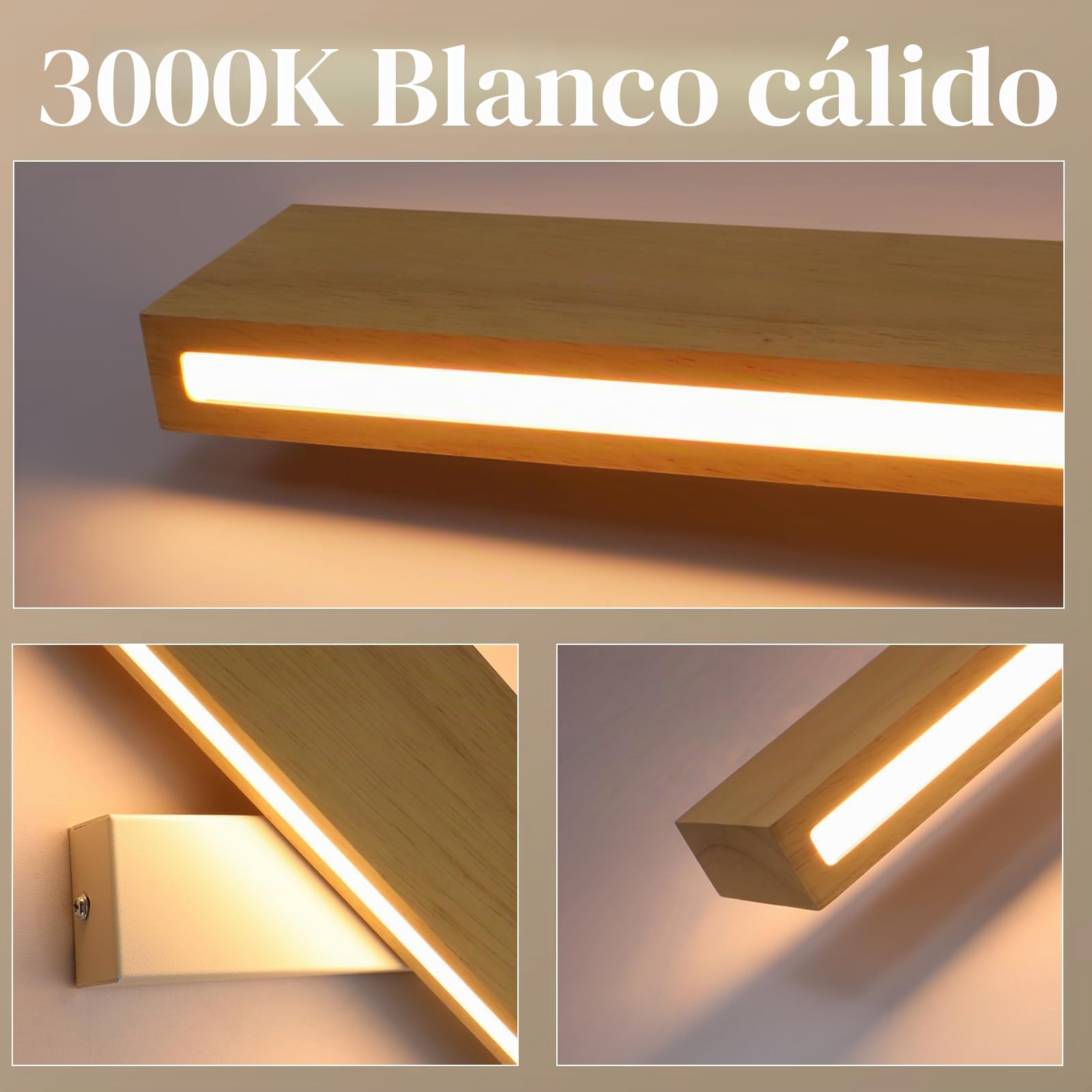 ZMH LED Lámpara Interior - 52CM Madera Moderna Pasillo Arriba Abajo Diseño 17W Escalera Lámpara Indirecta 3000K Blanco Cálido Iluminación para Sala de Estar Dormitorio Pasillo Escalera