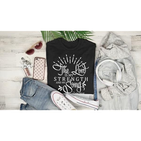 A V AMOR EST VITAE Christian T Shirts | Womens Christian Shirt | Christian Tees | The Lord is My Strength and My Song (Black Lord is My Strength, X Large)