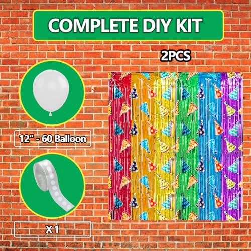 Image of Rainbow Balloon Garland Arch Kit Birthday Party Decorations, White Balloons Rainbow Cloud Foil Fringe Curtains Backdrop Colorful Tinsel Streamer Photo Booth Props Party Decor Supplies