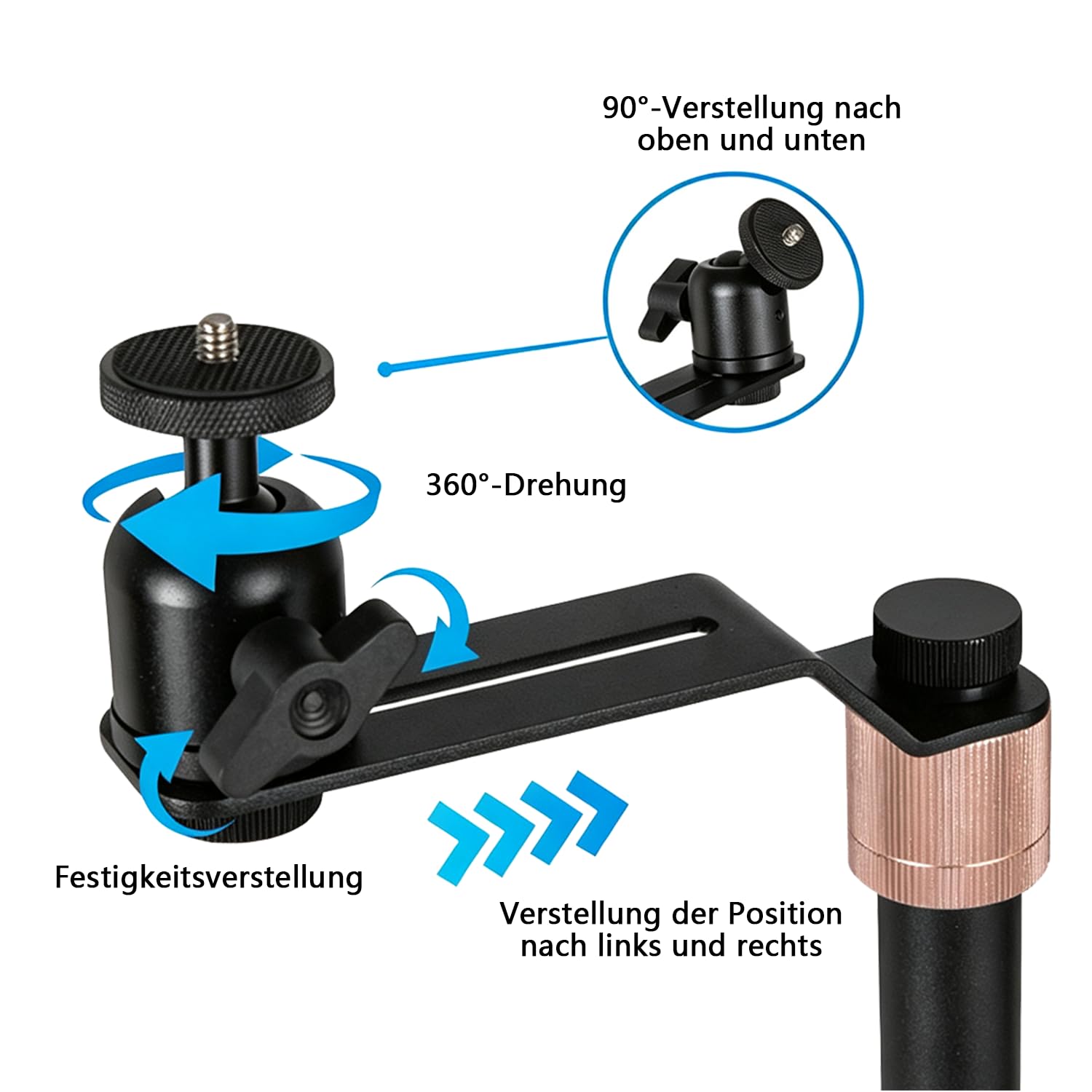 Support de vidéoprojecteur de lit, canapé, hauteur réglable de 23 à 37 cm, sans perçage, support de table rotatif à 360°, base en métal stable, montage facile, universel pour table de chevet