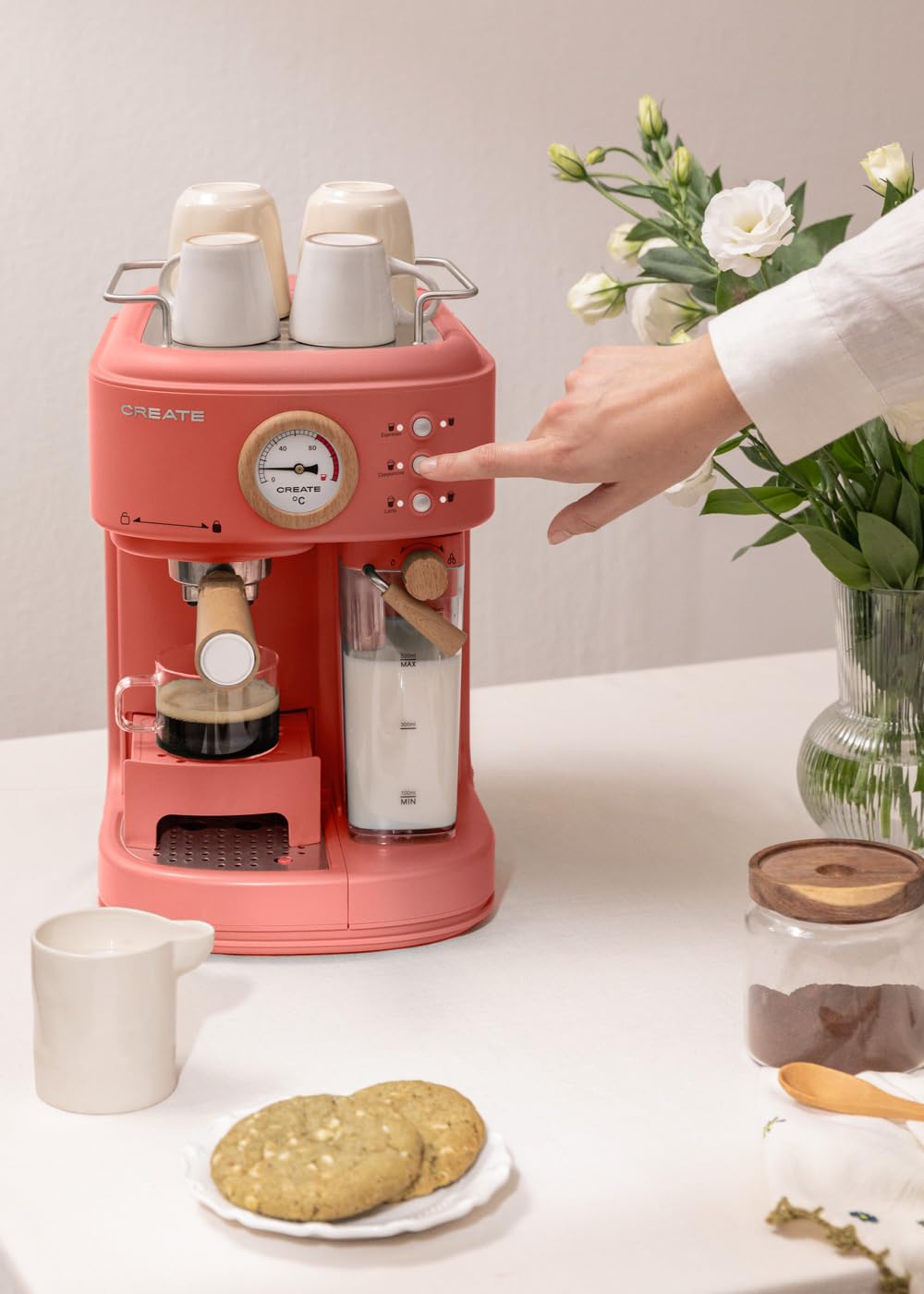 THERA RETRO PRO Halbautomatische Espressokaffeemaschine Terrakotta 20 bar 1250W 1.5L