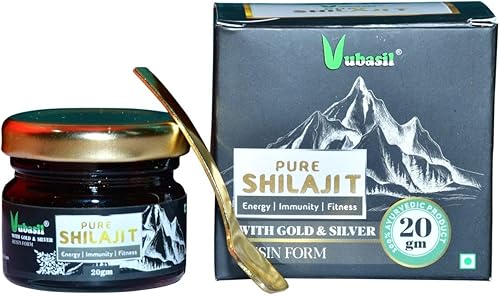 Vubasil Shilajit de resina del Himalaya  Shilajeet con Swarn y Rajat Bhasma para apoyar la fuerza vital, la resistencia y la energía, 20gm cada