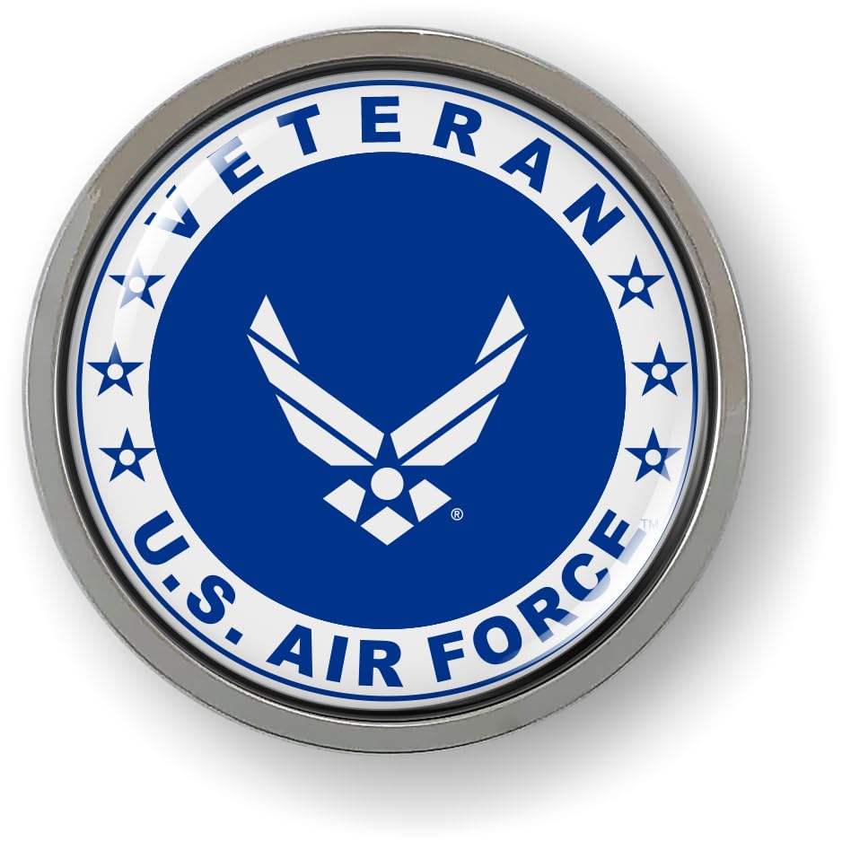 Image of US Air Force Veteran - USAF White Arnold Wings CAR Emblem Plastic Bezel | Official USAF and USSF Licensed Product, 3D Domed, U.S. Air Force Star Symbol, Chrome Badge, made by BestLicensePlateFrames