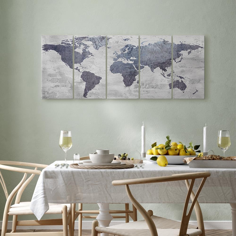 murando Cuadro en Lienzo Mapa del mundo 200x80 cm Impresión de 5 Piezas Material Tejido no Tejido Impresión Artística Imagen Gráfica Decoracion de Pared Gris Concreto k-C-0087-b-m