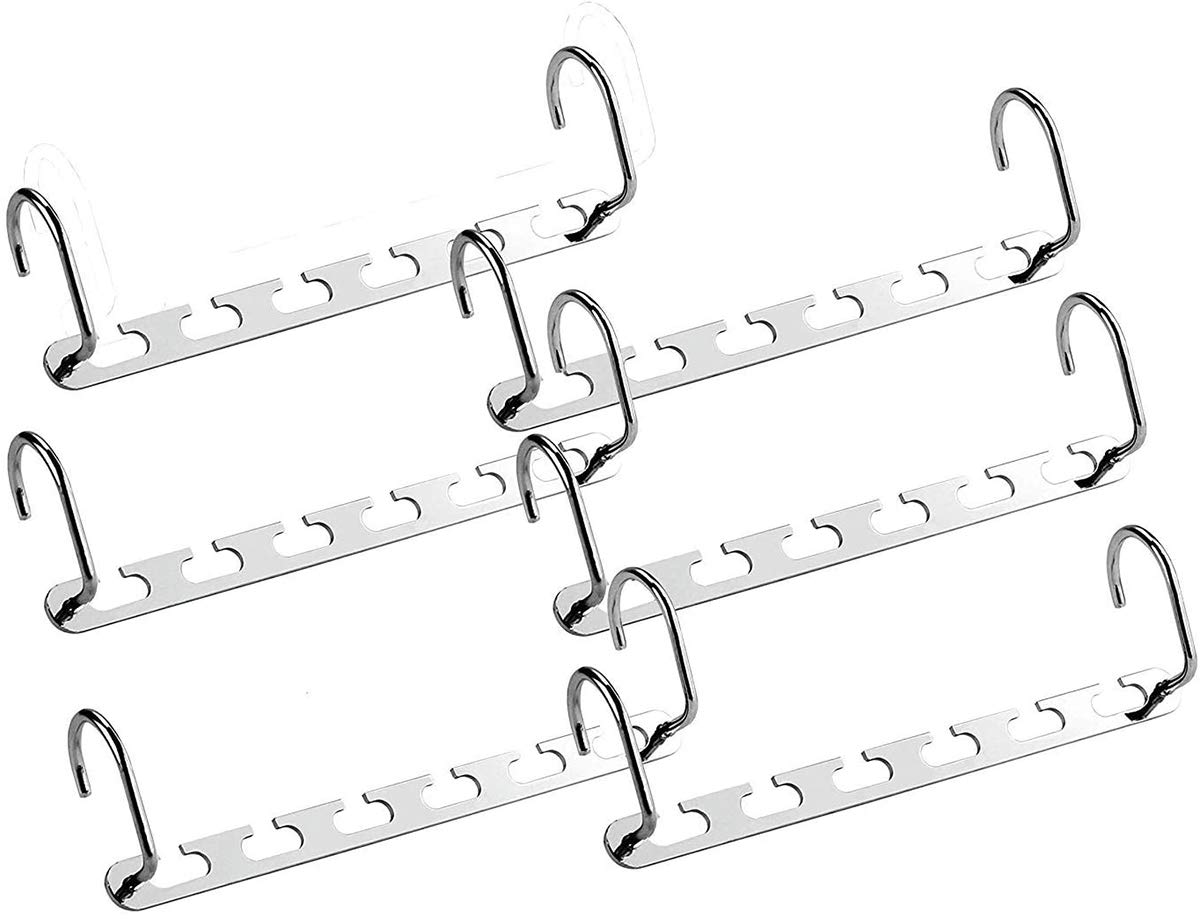 DELFINO Magic Hangers Space Saving Hangers for Clothes Hangers Space Saving Wardrobe Clothing Hanger Oragnizer Closet Space Saver Hangers Metal Clothes Hangers Stainless Steel (6 Pack)